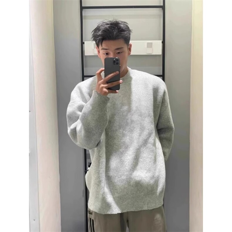 圆领毛衣男士纯色宽松外穿休闲针织衫D328-MM01-P45,男装针织衫/毛衣,电商D328
