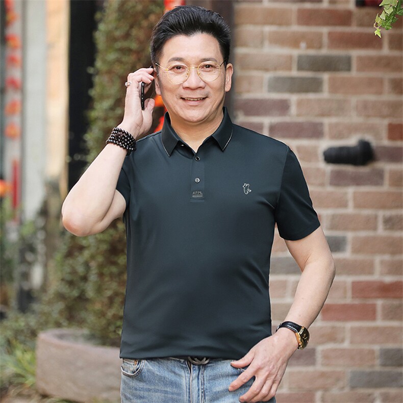 夏季薄款短袖男士纯色透气POLO衫商务百搭宽松休闲翻领短袖t恤男,男装T恤,电商B212（原钱塘6029）