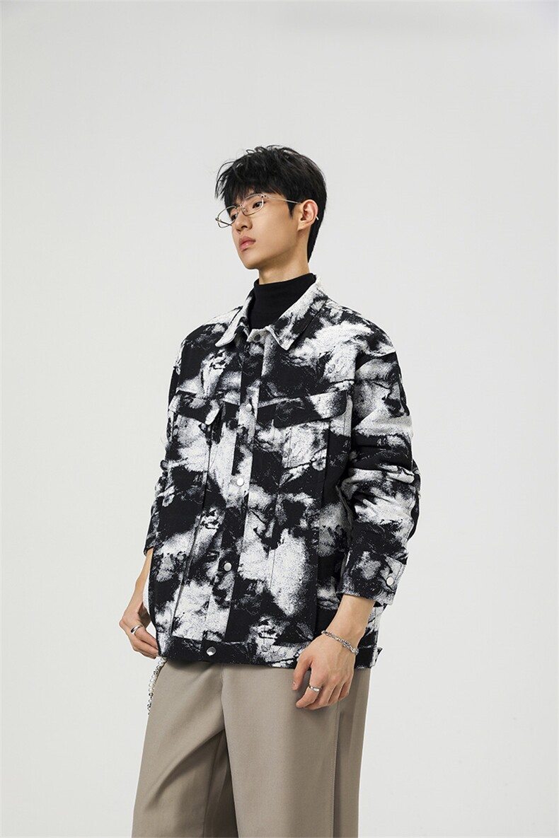 可二开定制扎染雾霾小香风面料大码M-5XL夹克男JK78082P79控128,男装夹克,星座227-7