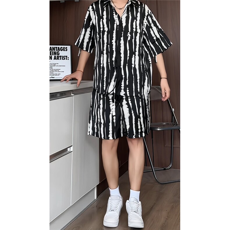 1短袖衬衫男+短裤潮流休闲套装男M-5XL大码TZ78719P50控98模特图,男装牛仔裤,星座226-2