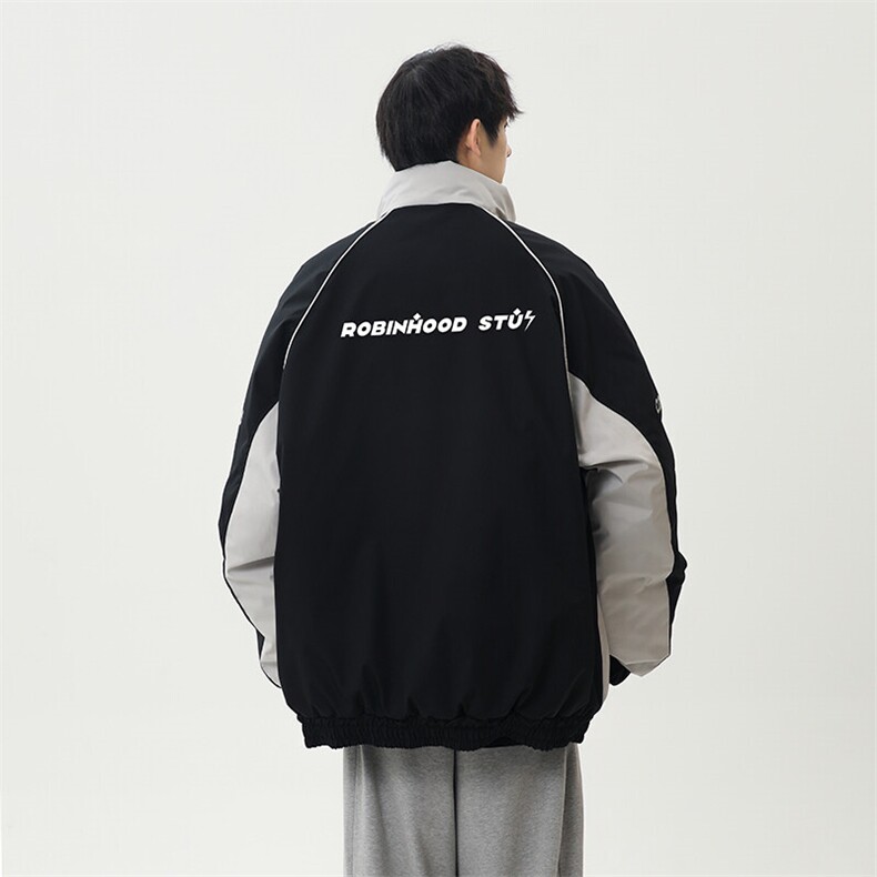 港风美式字母印花拼色立领保暖棉服外套男XZ213-MF08-P08控148,男装棉衣,星座213