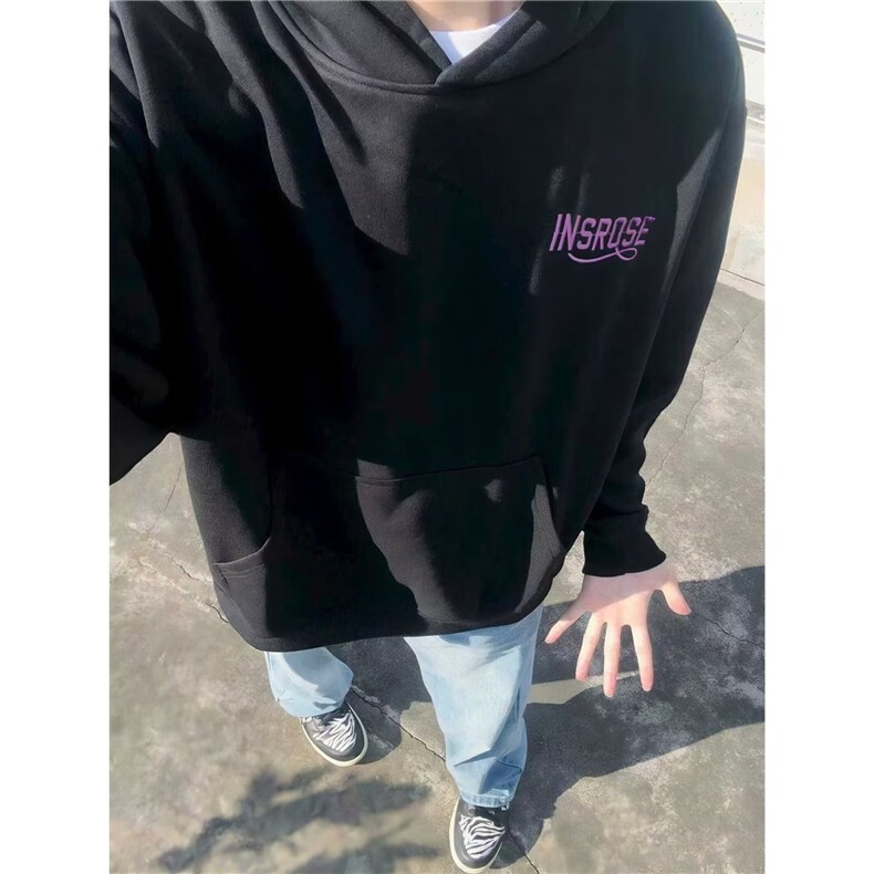 1506/QW150/P49秋冬刺绣加绒情侣连帽卫衣美式潮牌宽松帽衫外套图片