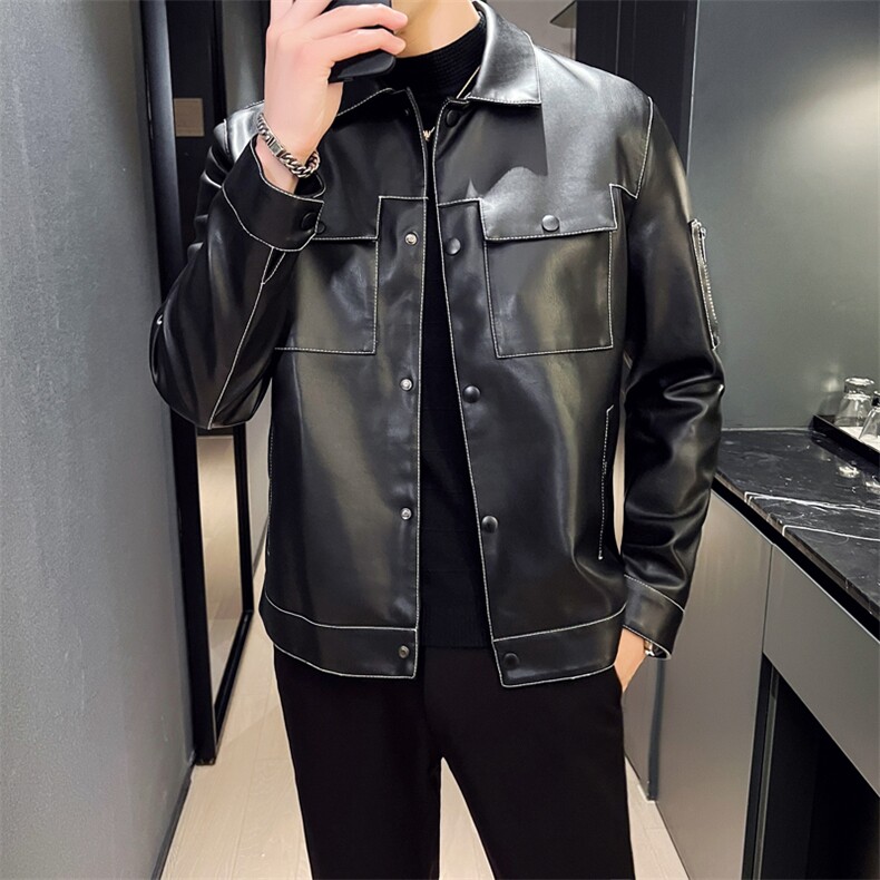 2024秋冬皮衣夹克修身翻领PU机车皮衣外套男py58806-p98M-4XL,男装皮衣,电商D303