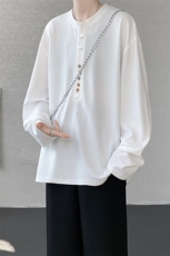 8XL-M慵懒肌理感华夫格廓形云母贝纽扣长袖T恤打底长袖CX3006P48，男装T恤，电商D206-1