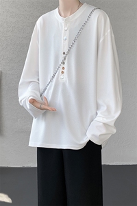 8XL-M 慵懒肌理感华夫格廓形云母贝纽扣长袖T恤打底长袖CX3006P48图片