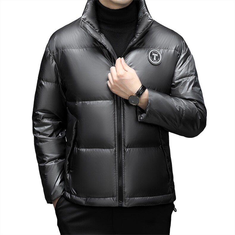 男装冬季新款加厚白鸭绒羽绒服休闲立领纯色男士中年商务保暖外套,男装羽绒服,电商B212（原钱塘6029）