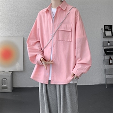 衬衫男秋季新款港风宽松大码立体口袋纯棉条纹长袖衬衣CS3099-P42，男装衬衫，星座214-3