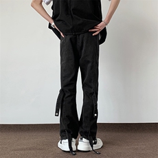 高街美式设计感长裤潮牌直筒链条牛仔裤潮炸街黑色裤子男5205/P68，男装牛仔裤，电商B381-1