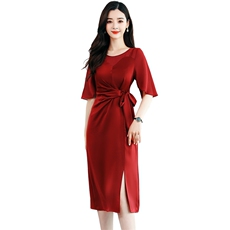 自然舒适宽松连衣裙柔软简约2023年夏季圆领，女装连衣裙，卡杰菲