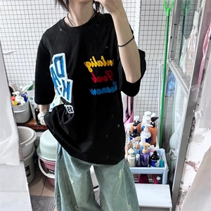 万针全刺绣工艺抖音得物高品质260克重磅纯棉双纱美式高街短袖T恤图片