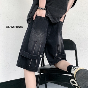 B221 美式ins高街设计感拉链直通五分牛仔裤 LK23082-P50 控68图片