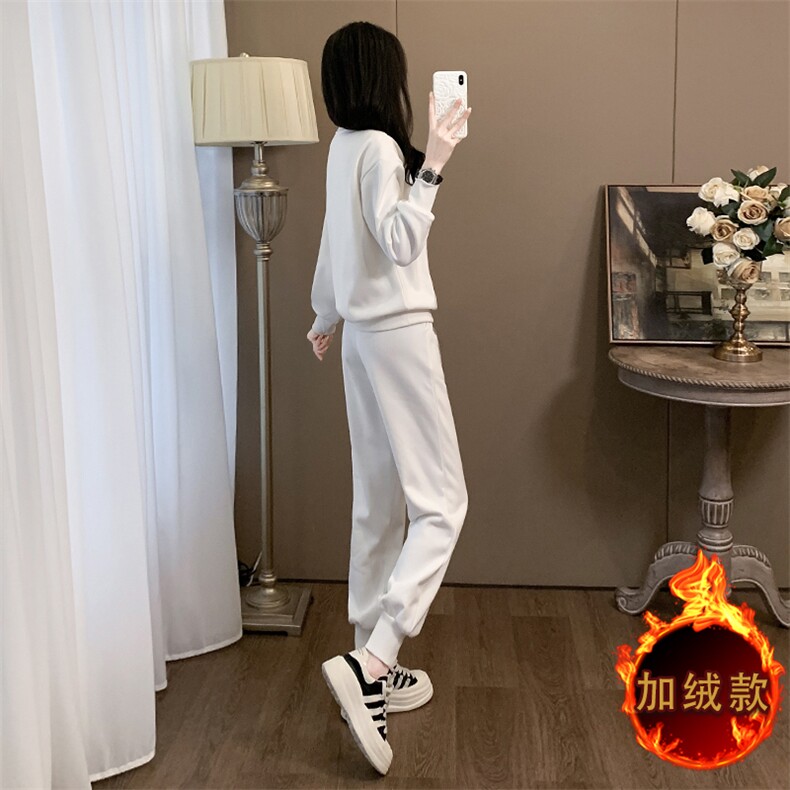 女秋冬卡通小熊加绒圆领卫衣休闲套装,女装套装/套裙,江南