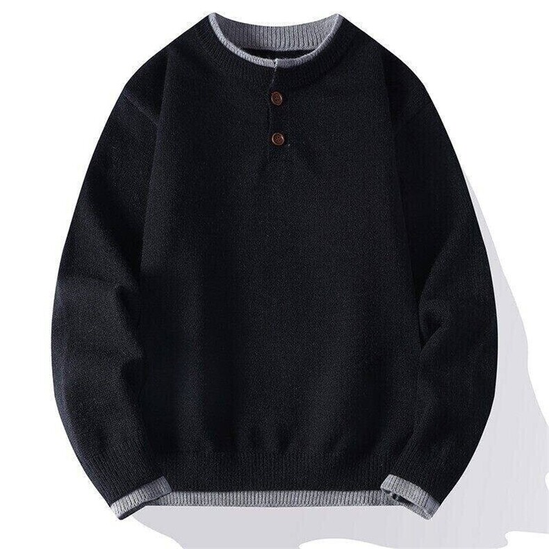 8637-特P70秋冬休闲圆领亨利领纯色假两件毛衣外套男针织打底衫，男装针织衫/毛衣，电商D310B