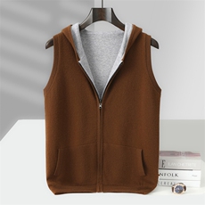 2025年秋季加厚带兜无袖帽衫马甲时尚百搭，男装背心/马甲，忠诺羊绒