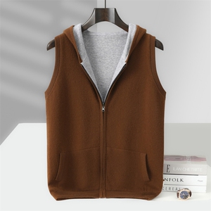 2025年秋季加厚带兜无袖帽衫马甲时尚百搭，男装背心/马甲，忠诺羊绒
