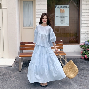 全棉中袖上衣+半身裙两件套R2C086-2569P130K198图片