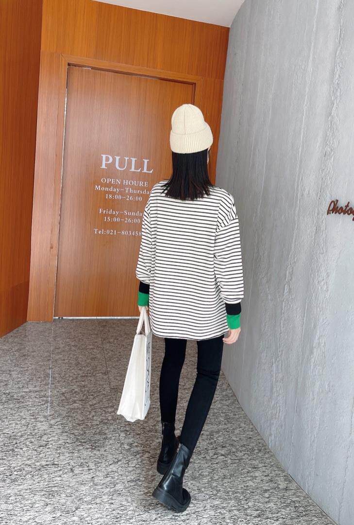 冬季加厚绒高领条纹打底T，其它，卡琪涩