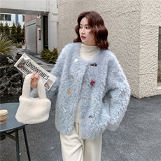 托斯卡纳皮毛一体外套女2025新款羊羔毛卷毛中长款皮草大衣冬，女装皮草，2C218