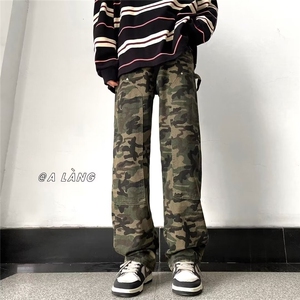 迷彩工装牛仔裤男美式潮牌直筒裤高街宽松阔腿长裤NK527-P47图片