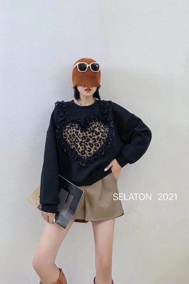 现货豹纹爱心空气层卫衣，女装卫衣/绒衫，魅力布梵