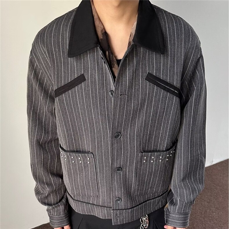 JK23-P672025高级感小香风外套男秋季新款条纹短款开衫设计感,男装T恤,电商B323A