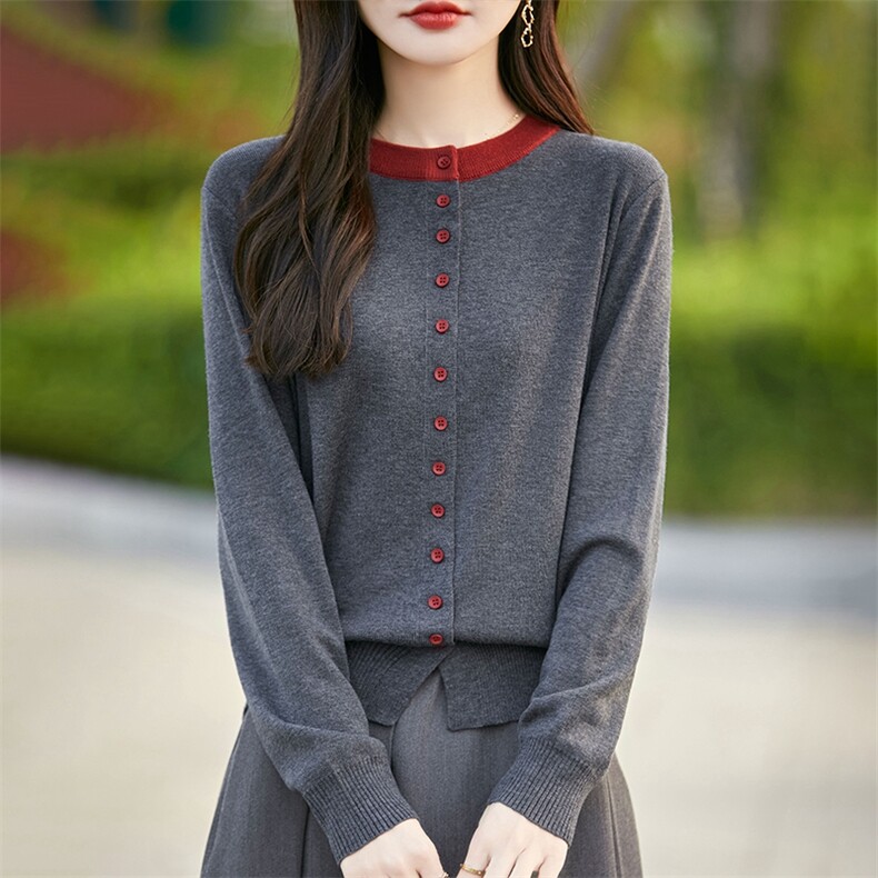 2025新款春秋款灰色撞色针织开衫外套女洋气显瘦大码女装秋冬毛衣,针织衫/毛衣,大美人高端店