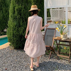 浅粉色木耳边无袖连衣裙女2025夏季新款韩系小个子甜美减龄背心裙，女装连衣裙，浙宝220
