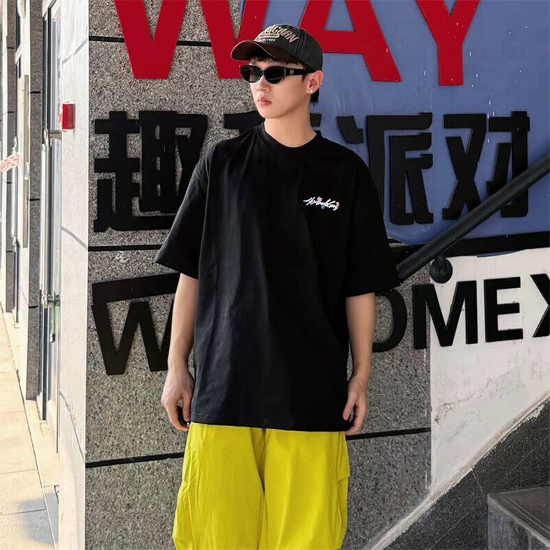 万针全刺绣工艺抖音得物高品质260克重磅纯棉双纱美式高街短袖T恤,男装T恤,电商A486-1