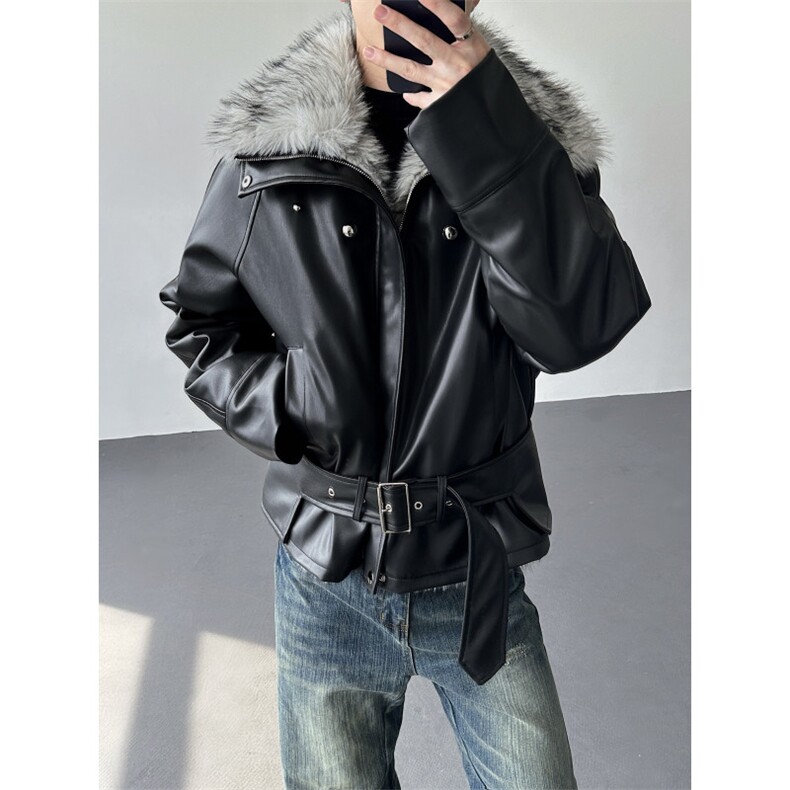 25解构仿狼毛毛领加厚棉服外套冬季铆钉高领短款皮衣mj1102-p188,男装皮衣,电商B288
