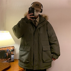 港风2026新品冬季宽松撞色棉服派克服毛领冬装加厚外套D009-P145，男装棉衣，星座717
