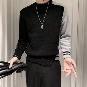 男士毛衣秋冬季新款撞色拼接内搭针织衫高级感潮牌打底衫S549图片
