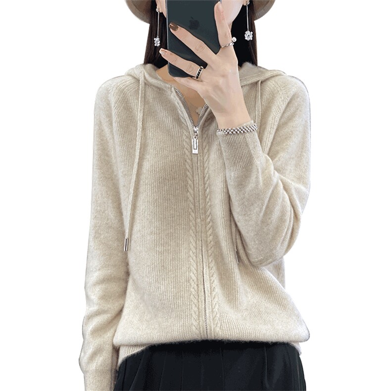 时尚百搭紫色羊毛开衫女秋冬季新款宽松显瘦长袖针织外套,女装羊毛衫,隆格羊绒