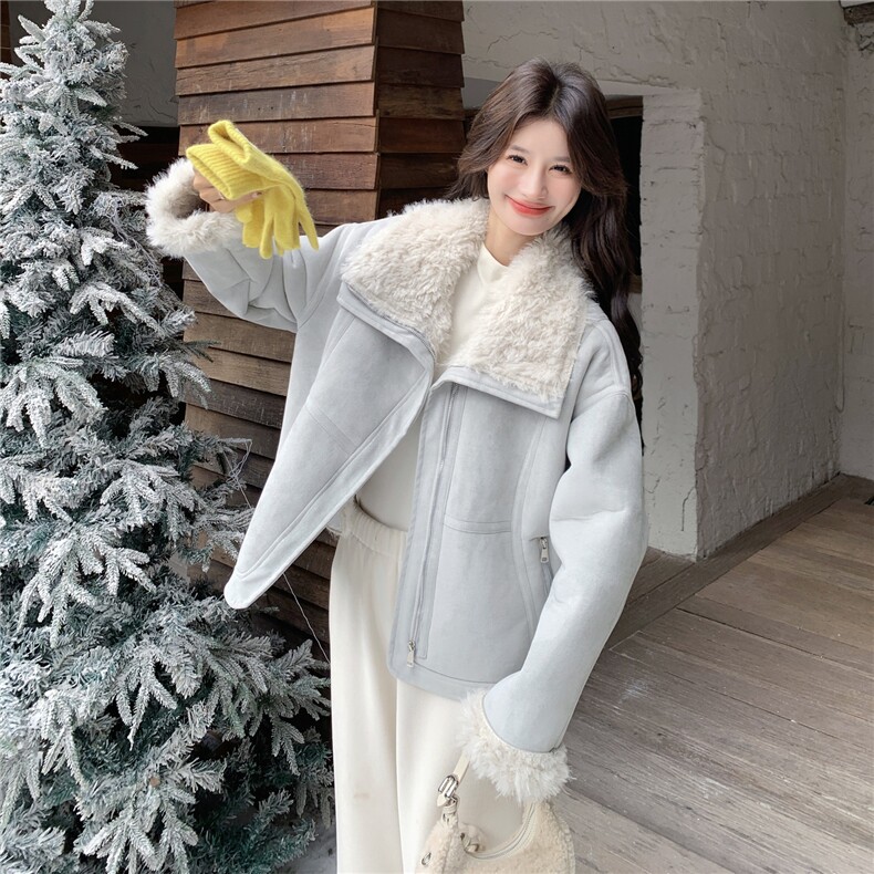 8682蓝色羊羔毛外套女8682-P210-K318,女装毛呢外套,2C232