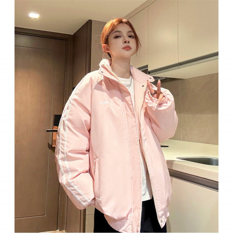 中性风冬装 港风条纹织带棉服 棉衣休闲加厚外套男女 G1107 P118图片