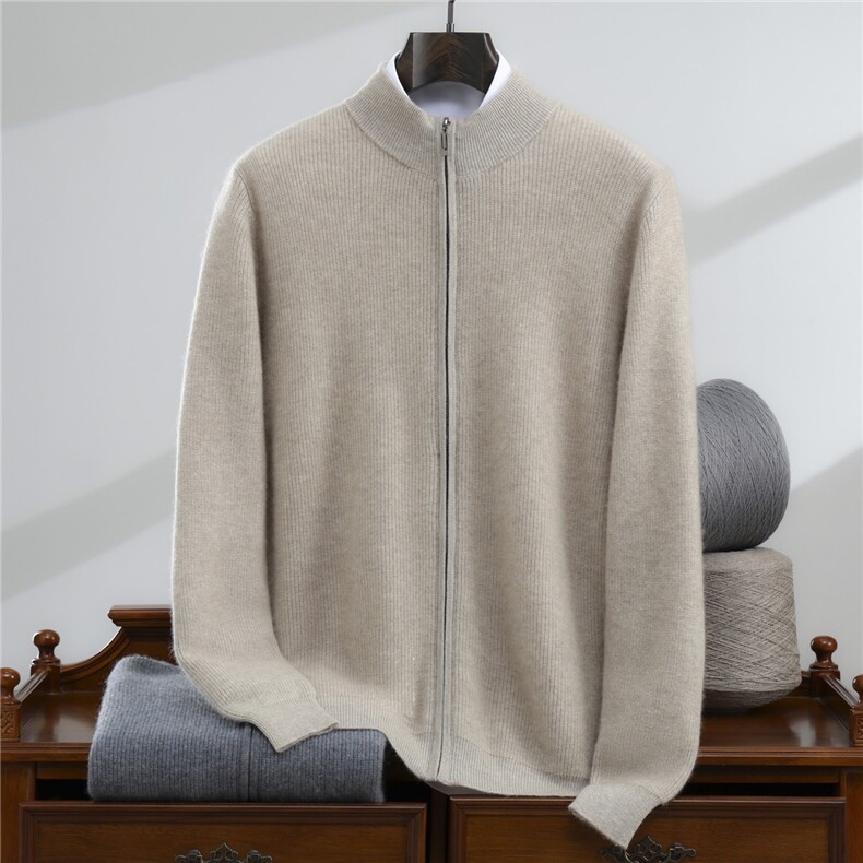 2025百搭时尚简约圆领拉链长袖羊绒衫，男装羊绒套衫，忠诺羊绒