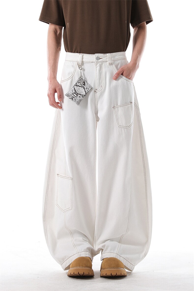 903-AK050-特P55【S-3XL】工装白色弯刀裤1,男装牛仔裤,星座903