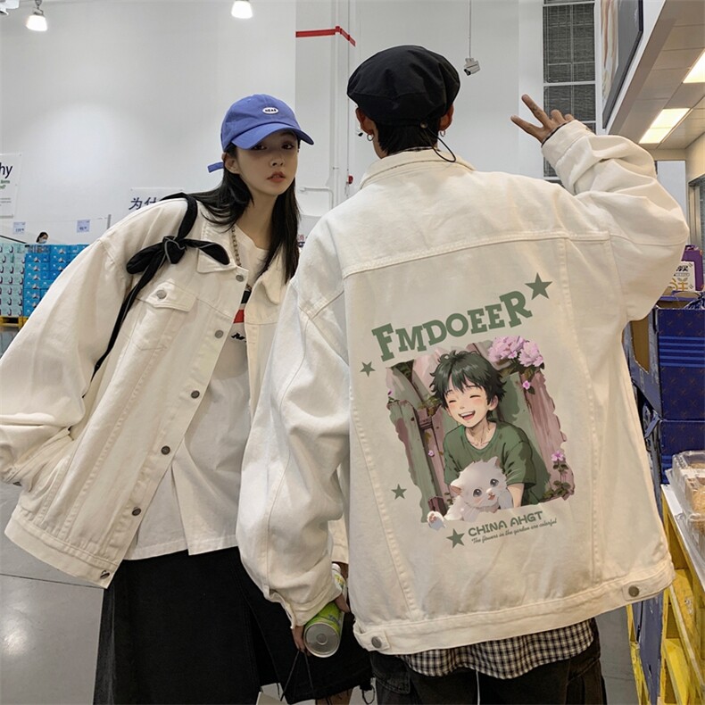 秋季港风大码不一样情侣学生印花牛仔外套男JK564-P6588图片