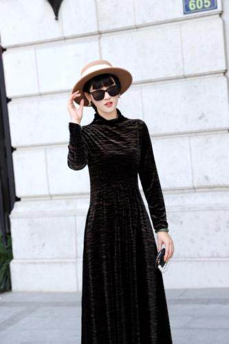 收腰映花金丝绒打底裙可前后两穿，女装，澳洛菲