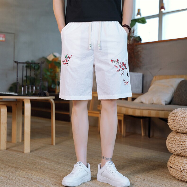 风大刺绣短裤男中式休闲百搭五分裤沙滩裤XZ310B-3-DK1901-P27,男装牛仔裤,星座310B-3