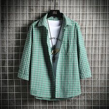 2021夏季新款男士舒适透气格子衬衣休闲七分袖衬衫DS814T，男装衬衫，电商A102