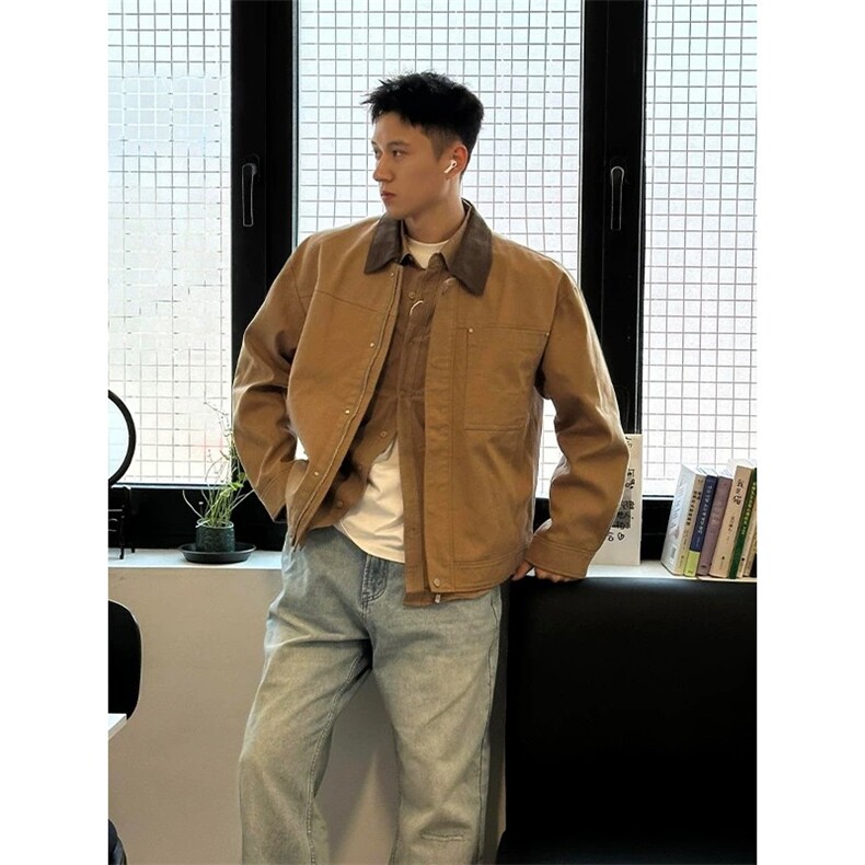 706-1-JK9509-P70特P秋季男士卡其色巴恩风工装短款夹克外套,男装夹克,星座706-1