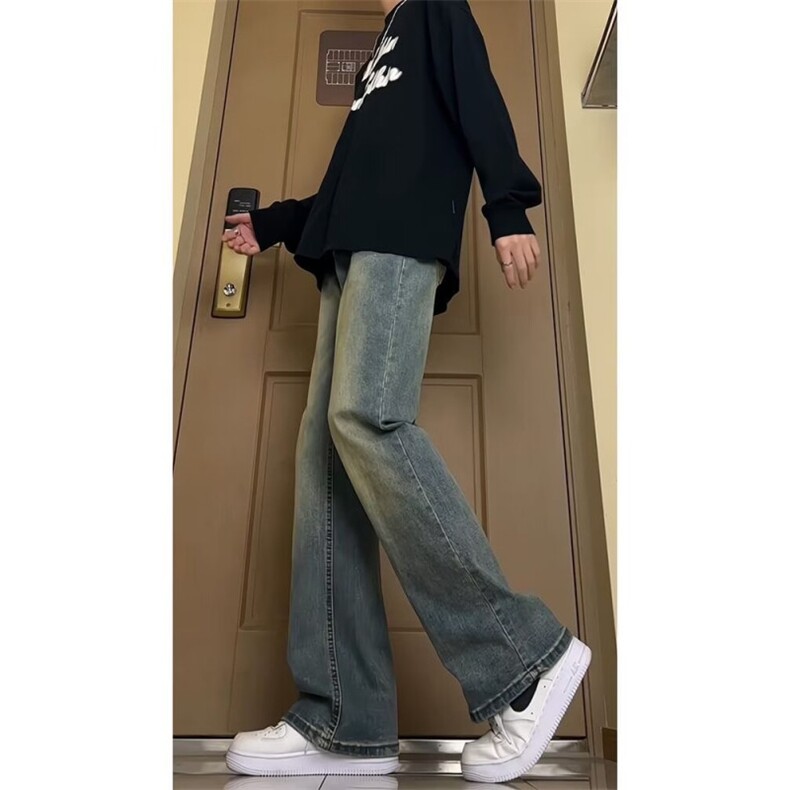 复古蓝牛仔裤男款秋冬美式hiphop裤子高街微喇直筒裤N8066-P40,男装牛仔裤,星座1008