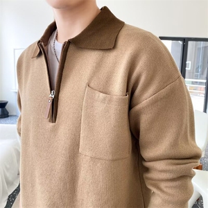 轻熟风冬新款撞色polo风针织衫毛衣男休闲上衣外穿卫衣MZ965-P56图片
