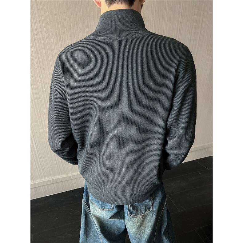 新款老钱风立领针织衫开衫毛衣男款双拉链打底衫外套MK80-特P50,男装T恤,星座610B-1