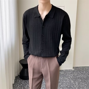 轻熟风男士纯色针织开衫毛衣男POLO翻领轻奢秋新款修身薄外套M001图片