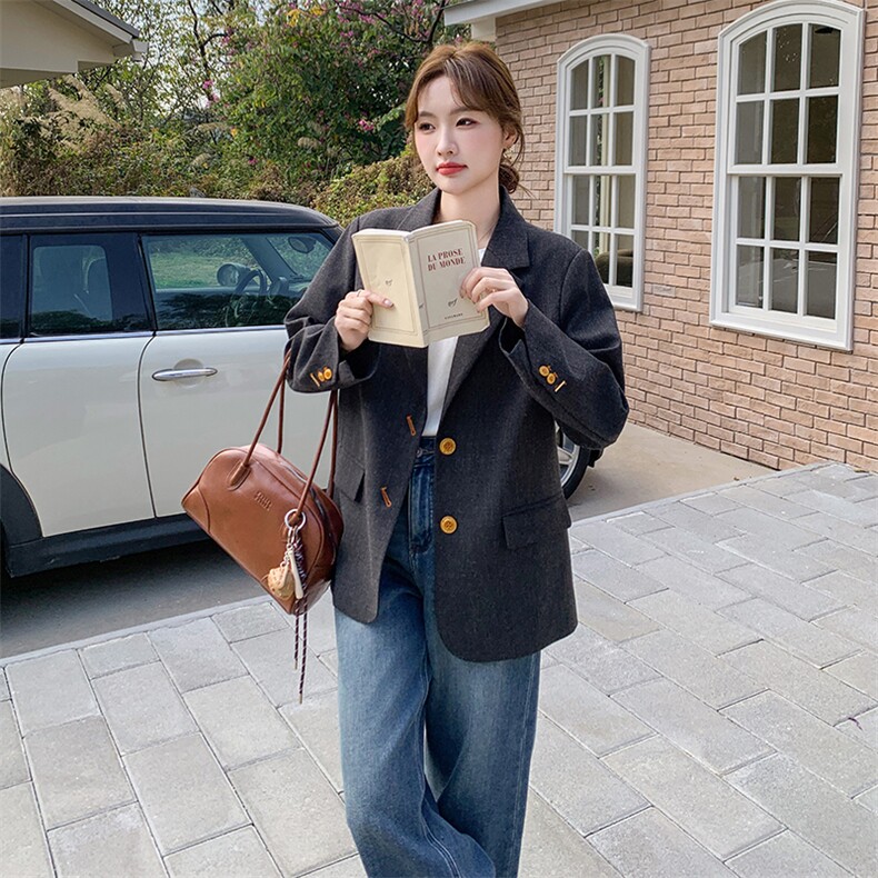 黑色西装外套女2025春季新款韩版高级感休闲百搭气质通勤职业西服,女装西装,秋水欣儿