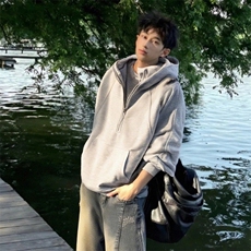 抖音得物二开美式重磅宽松结构拉链设计防风高领连帽卫衣外套W76，男装卫衣，电商A486