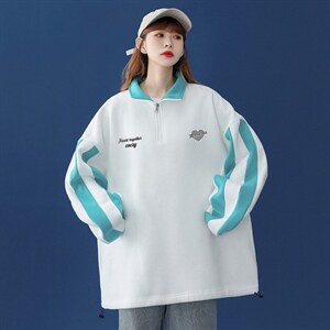 2024春季新品 韩版流行青春撞色拼接宽松翻领卫衣B207 P55控68图片