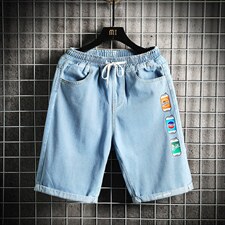 XZ103A-D039-P38-限价58网格日系大码印花五分裤牛仔肥仔,男装牛仔裤,星座103A