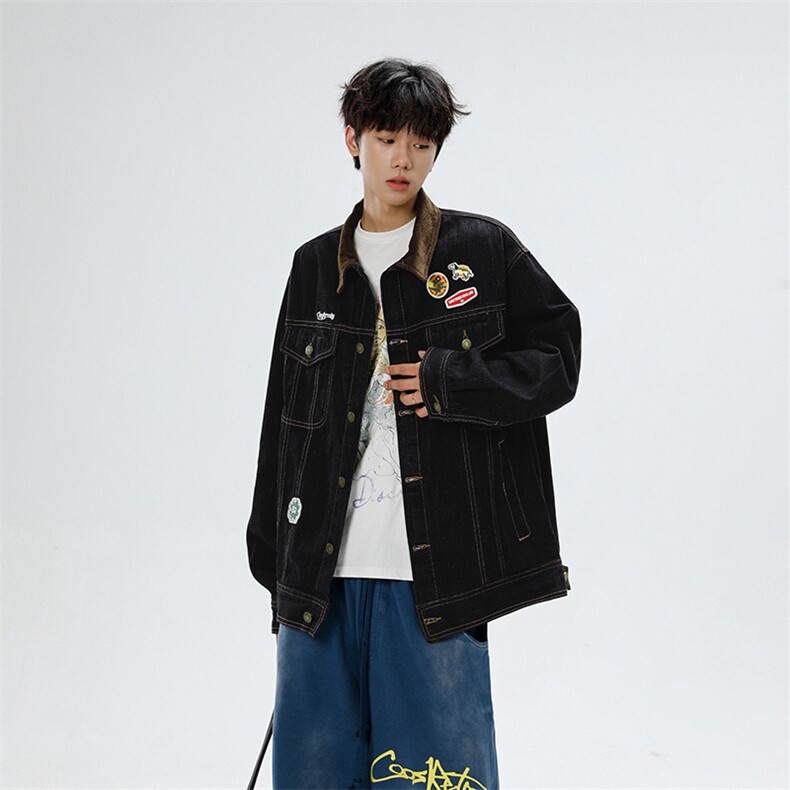 美式复古翻领牛仔夹克男女情侣街头上衣休闲外套JK08646-P75图片